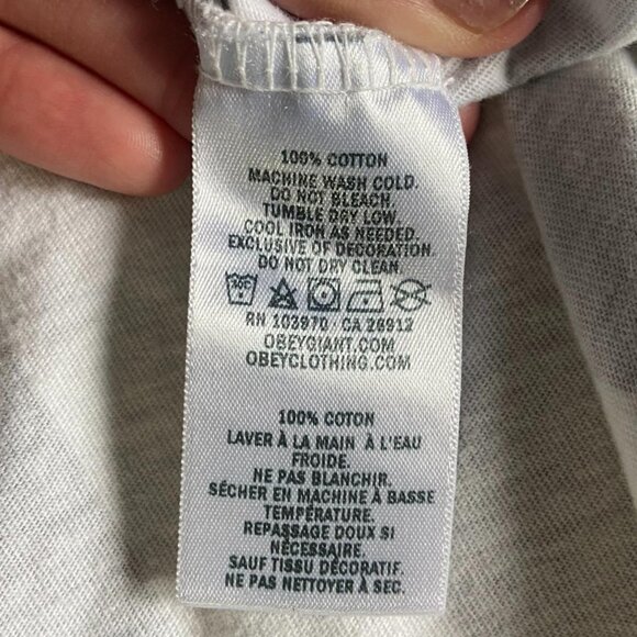 OBEY (Size S) White & Grey Striped Cropped Top - Picture 7 of 7